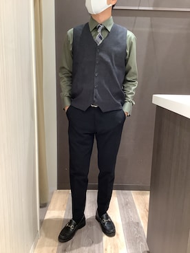 「アイテム（ビジネスシャツ）」を使った、BRICK HOUSE シャツ工房 柿田川サントムーン店さん（メンズ・168cm）の秋コーディネート