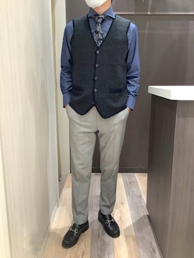 「アイテム（ビジネスシャツ）」を使った、BRICK HOUSE シャツ工房 柿田川サントムーン店さん（メンズ・168cm）の秋コーディネート
