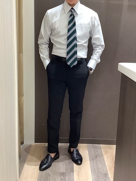 「アイテム（ネクタイ、グリーン系）」を使った、BRICK HOUSE シャツ工房 柿田川サントムーン店さん（メンズ・168cm）の秋コーディネート