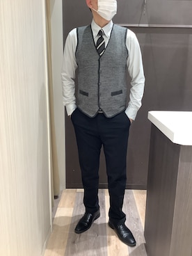 「アイテム（ビジネスシャツ）」を使った、BRICK HOUSE シャツ工房 柿田川サントムーン店さん（メンズ・180cm）の秋コーディネート