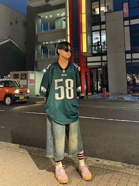 「SPINNS古着のアイテム（シャツ/ブラウス、グリーン系）」を使った、Yukiさん（メンズ・171cm）の夏コーディネート