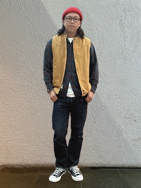 「アイテム（帽子）」を使った、岩崎タイチさん（メンズ・169cm）の秋コーディネート