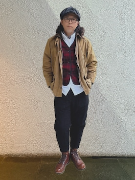 「Barbour（バブアー）のアイテム（ジャケット/アウター）」を使った、岩崎タイチさん（メンズ・169cm）の秋コーディネート
