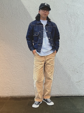 「アイテム（デニムジャケット）」を使った、岩崎タイチさん（メンズ・169cm・40代）の秋コーディネート