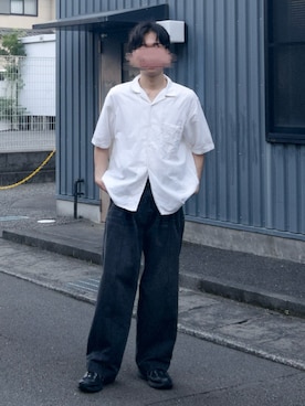 「Nanmo.（ナンモ）のVintage Denim Slacks / デニムスラックス（デニムパンツ、ブラック系）」を使った、Ryotaさん（メンズ・180cm）の夏コーディネート