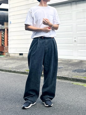 「SINSS（シンス）のWide balloon denim / ワイドバルーンデニム（デニムパンツ）」を使った、Ryotaさん（メンズ・180cm）の夏コーディネート