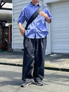 「SINSS（シンス）のWide balloon denim / ワイドバルーンデニム（デニムパンツ）」を使った、Ryotaさん（メンズ・180cm）の夏コーディネート