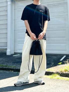 「SINSS（シンス）のWide balloon denim / ワイドバルーンデニム（デニムパンツ）」を使った、Ryotaさん（メンズ・180cm）の夏コーディネート