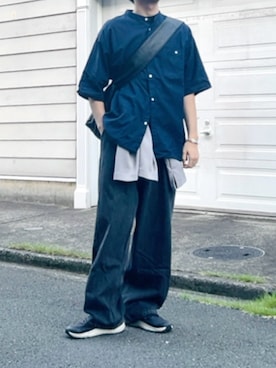 「SINSS（シンス）のWide balloon denim / ワイドバルーンデニム（デニムパンツ）」を使った、Ryotaさん（メンズ・180cm）の秋コーディネート