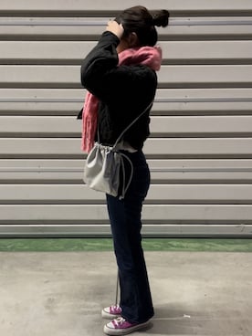 「マフラー」｜「アイテム（ノーカラージャケット）」を使った、あ い のさん（レディース・160cm）の冬コーディネート