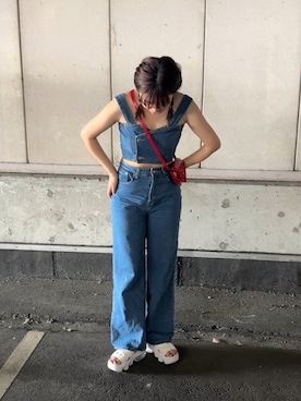 「アイテム（バッグ、レッド系）」を使った、あ い のさん（レディース・160cm）の夏コーディネート