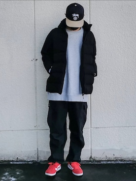 「MONCLER（モンクレール）のアイテム（ダウンジャケット/コート）」を使った、llilillさん（メンズ・178cm）の冬コーディネート
