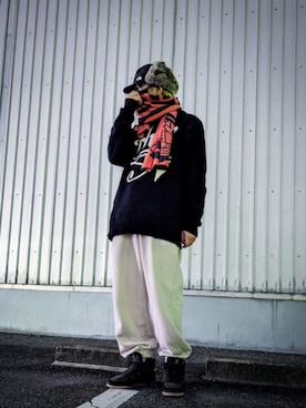 「HUF（ハフ）のアイテム」を使った、llilillさん（メンズ・178cm）の冬コーディネート