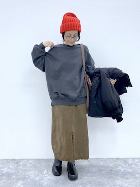「ウエストゴム」｜「アイテム（帽子）」を使った、えまこさん（レディース・159cm）の秋コーディネート