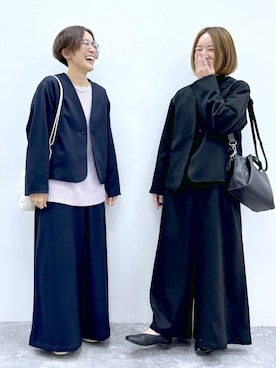 「studio CLIP（スタディオクリップ）のアイテム（ノーカラージャケット）」を使った、えまこさん（レディース・159cm）の冬コーディネート