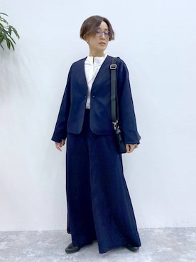 「studio CLIP（スタディオクリップ）のアイテム（ノーカラージャケット）」を使った、えまこさん（レディース・159cm）の冬コーディネート