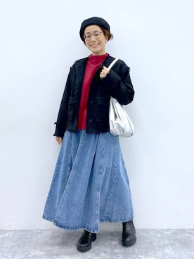 「studio CLIP（スタディオクリップ）のアイテム（ノーカラージャケット）」を使った、えまこさん（レディース・159cm）の冬コーディネート