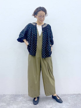 「アイテム（つなぎ/オールインワン）」を使った、えまこさん（レディース・159cm）の夏コーディネート