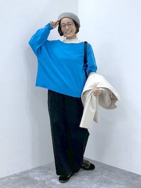 「ウエストゴム」｜「アイテム（帽子）」を使った、えまこさん（レディース・159cm）の秋コーディネート