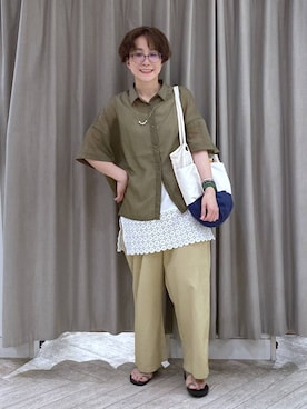 「studio CLIP（スタディオクリップ）の軽らくトングサンダル（サンダル、ベージュ系）」を使った、えまこさん（レディース・159cm）の夏コーディネート