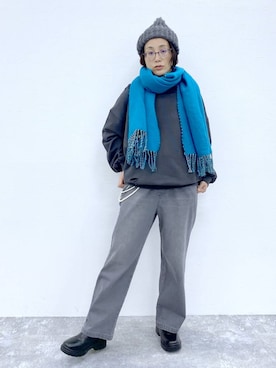 「ウエストゴム」｜「アイテム（アクセサリー）」を使った、えまこさん（レディース・159cm）の冬コーディネート