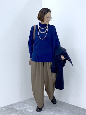 「LOWRYS FARM（ローリーズファーム）のパールタレンネックレス　249411（ネックレス）」を使った、えまこさん（レディース・159cm）の秋コーディネート