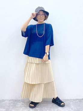 「LOWRYS FARM（ローリーズファーム）のパールタレンネックレス　249411（ネックレス）」を使った、えまこさん（レディース・159cm）の夏コーディネート