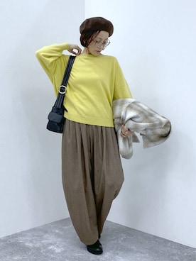 「ウエストゴム」｜「アイテム（帽子）」を使った、えまこさん（レディース・159cm）の秋コーディネート
