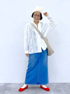 「LOWRYS FARM（ローリーズファーム）のパールタレンネックレス　249411（ネックレス）」を使った、えまこさん（レディース・159cm）の秋コーディネート