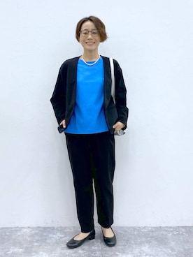 「studio CLIP（スタディオクリップ）のアイテム（ノーカラージャケット）」を使った、えまこさん（レディース・159cm）の冬コーディネート