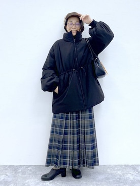 「ウエストゴム」｜「アイテム（帽子）」を使った、えまこさん（レディース・159cm）の秋コーディネート