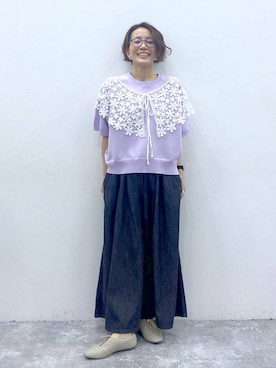 「アイテム（付け襟）」を使った、えまこさん（レディース・159cm）の秋コーディネート