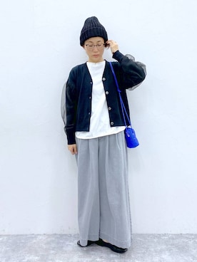 「ウエストゴム」｜「アイテム（ニットキャップ/ビーニー）」を使った、えまこさん（レディース・159cm）の冬コーディネート