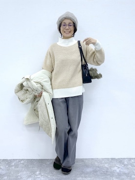 「アイテム（モカシン/デッキシューズ）」を使った、えまこさん（レディース・159cm）の冬コーディネート