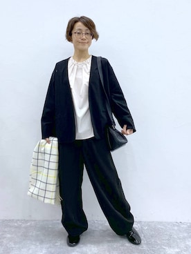 「studio CLIP（スタディオクリップ）のアイテム（ノーカラージャケット）」を使った、えまこさん（レディース・159cm）の冬コーディネート