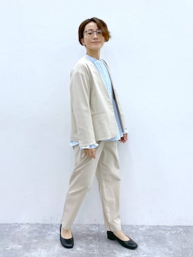 「studio CLIP（スタディオクリップ）のアイテム（ノーカラージャケット）」を使った、えまこさん（レディース・159cm）の冬コーディネート