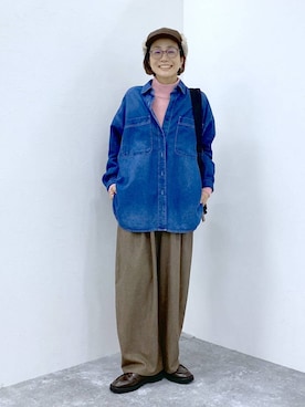 「ウエストゴム」｜「アイテム（帽子）」を使った、えまこさん（レディース・159cm）の秋コーディネート