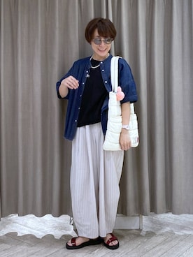 「アイテム（チャーム）」を使った、えまこさん（レディース・159cm）の夏コーディネート