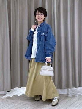 「studio CLIP（スタディオクリップ）の3DレースロングスリーブTシャツ（Tシャツ/カットソー、ホワイト系）」を使った、えまこさん（レディース・159cm）の春コーディネート