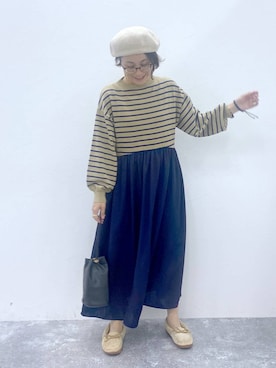 「ソックス」｜「アイテム（ハンチング/ベレー帽）」を使った、えまこさん（レディース・159cm）の秋コーディネート