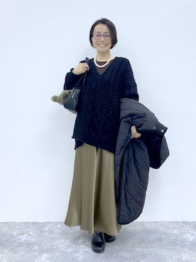 「LOWRYS FARM（ローリーズファーム）のパールタレンネックレス　249411（ネックレス）」を使った、えまこさん（レディース・159cm）の秋コーディネート