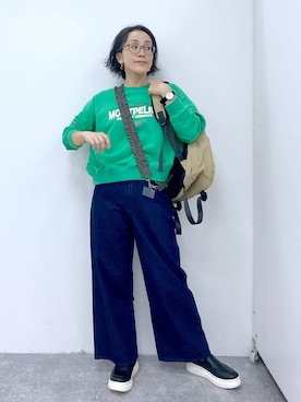 「クリップデニム_studio CLIP」｜「アイテム（スリッポン）」を使った、えまこさん（レディース・159cm）の秋コーディネート