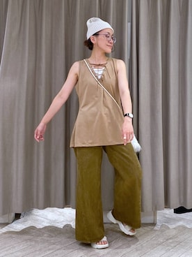 「ピアス」｜「アイテム（ニットキャップ/ビーニー）」を使った、えまこさん（レディース・159cm）の夏コーディネート