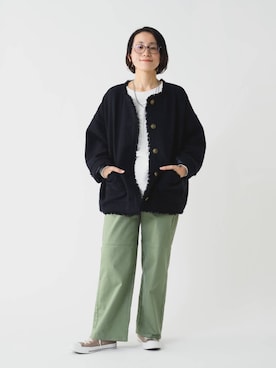 「studio CLIP（スタディオクリップ）のアイテム（ノーカラージャケット）」を使った、えまこさん（レディース・159cm）の冬コーディネート
