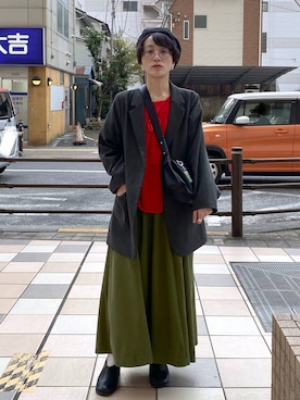 「niko and...（ニコアンド）のオリジナルオブリークブーティ（ブーツ、ブラック系）」を使った、えまこさん（レディース・159cm）の春コーディネート