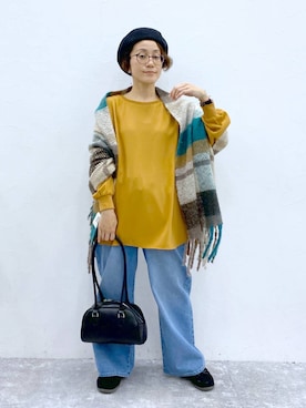 「クリップデニム_studio CLIP」｜「アイテム（ハンチング/ベレー帽）」を使った、えまこさん（レディース・159cm）の冬コーディネート