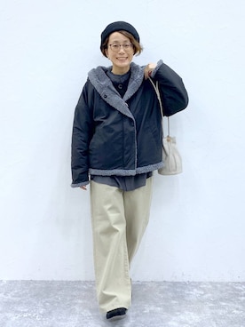 「アイテム（モカシン/デッキシューズ）」を使った、えまこさん（レディース・159cm）の冬コーディネート