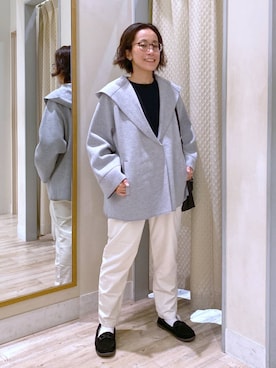「クリップスタッフ_studio CLIP」｜「アイテム（ノーカラーコート）」を使った、えまこさん（レディース・159cm）の秋コーディネート