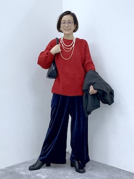 「LOWRYS FARM（ローリーズファーム）のパールタレンネックレス　249411（ネックレス）」を使った、えまこさん（レディース・159cm）の秋コーディネート