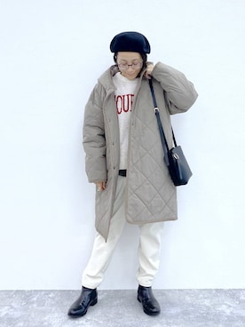 「ウエストゴム」｜「アイテム（帽子）」を使った、えまこさん（レディース・159cm）の冬コーディネート